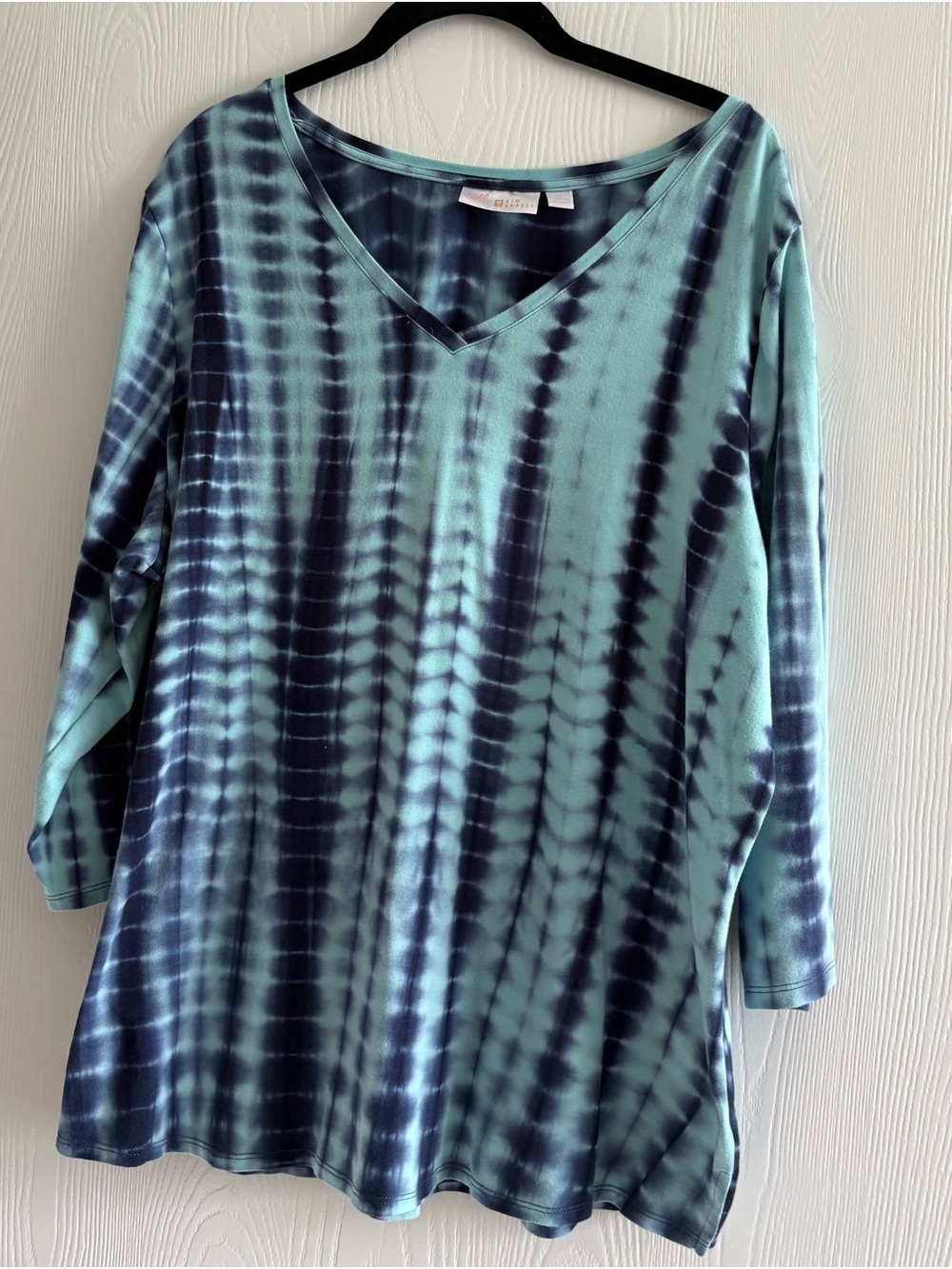 Belle by Kim Gravel turquoise & navy soft tie dye 3/4 sleeve top XL
